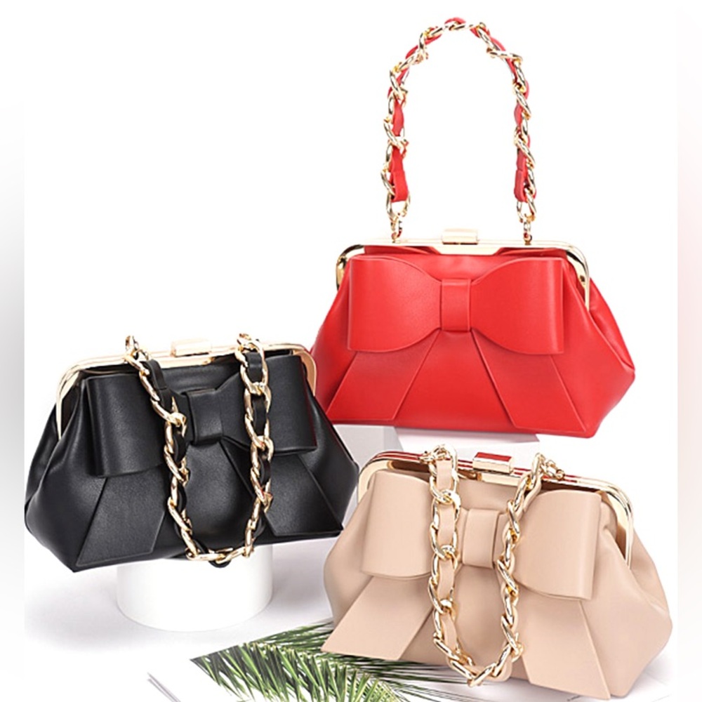 Vegan Leather Bow Top Handle Bag